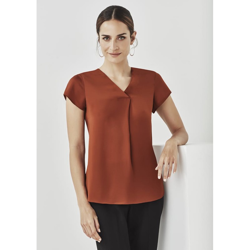 Womens Kayla V-Neck Pleat Blouse